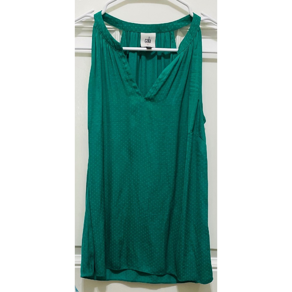 Cabi Sleeveless Blouse Tank Top Emerald Green Dotted V Neck XS